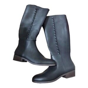 Lucky Brand black braided‎ detail knee hi flat riding boots size 9.5 new